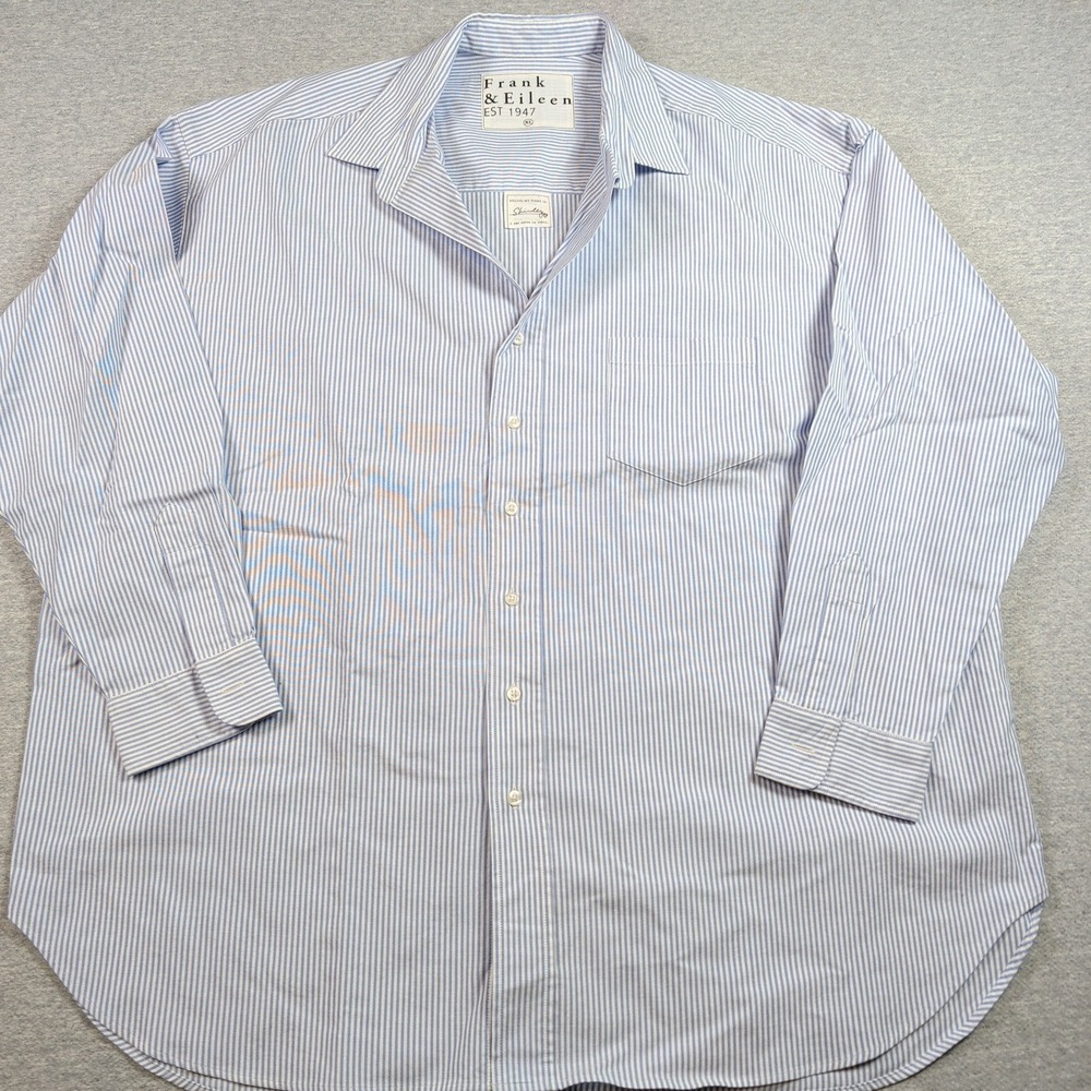 Frank & Eileen Shirley Blue White Striped Cotton Button Up Shirt XL Woven Italy